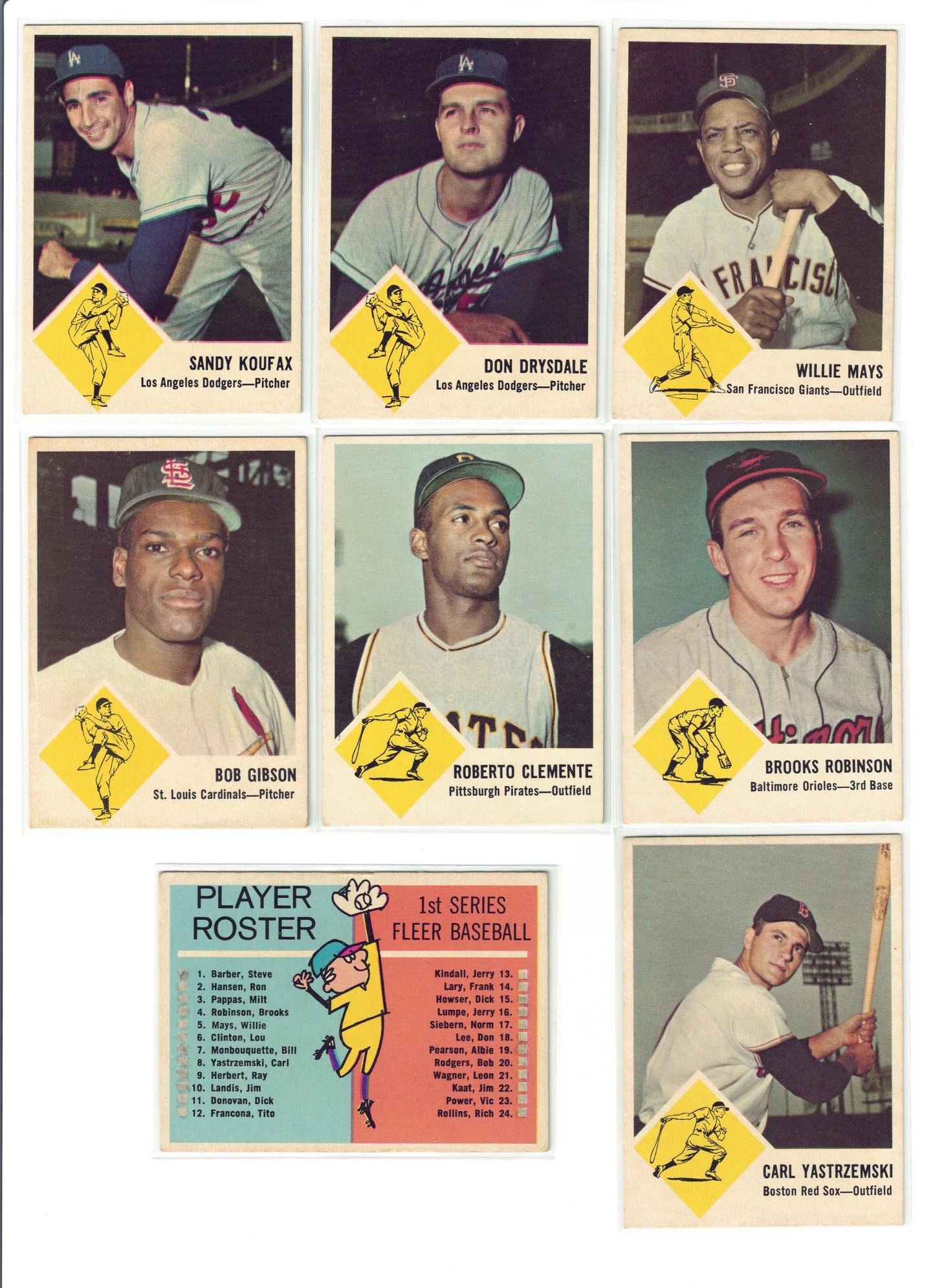 1963 FLEER COMPLETE SET CLEMENTE MAYS KOUFAX GIBSON 67/67