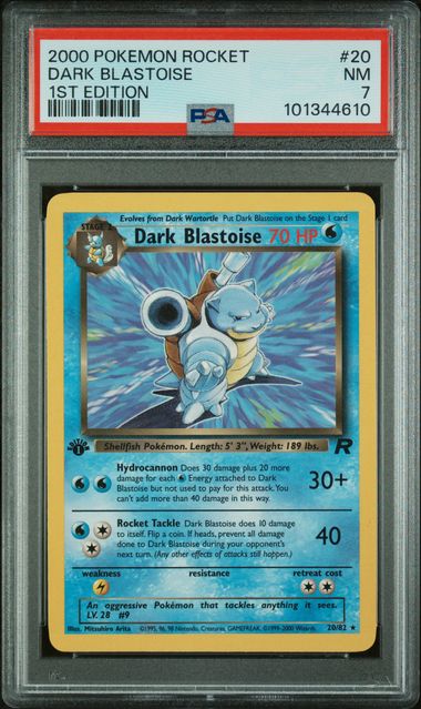 2000 Pokemon - Dark Blastoise (Rare) - 20/82 Team Rocket 1st Edition PSA 7