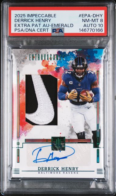 2025 Impeccable Derrick Henry Extravagance Emerald Relic Auto /5 NIKE SWOOSH PSA 8 AUTO 10