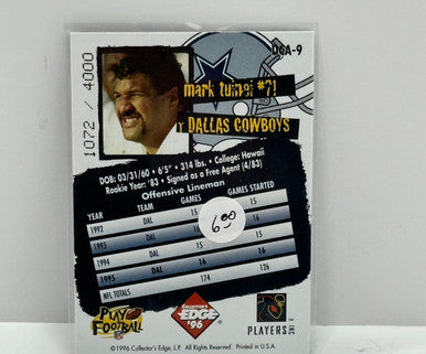 1996 NFL Collector's Edge Footballbilia-  Mark Tuinei Auto DCA-9 #d /4000