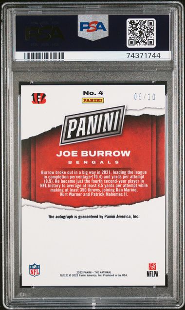2022 Panini National Joe Burrow Autograph /10 #4 PSA 9 AUTO 10